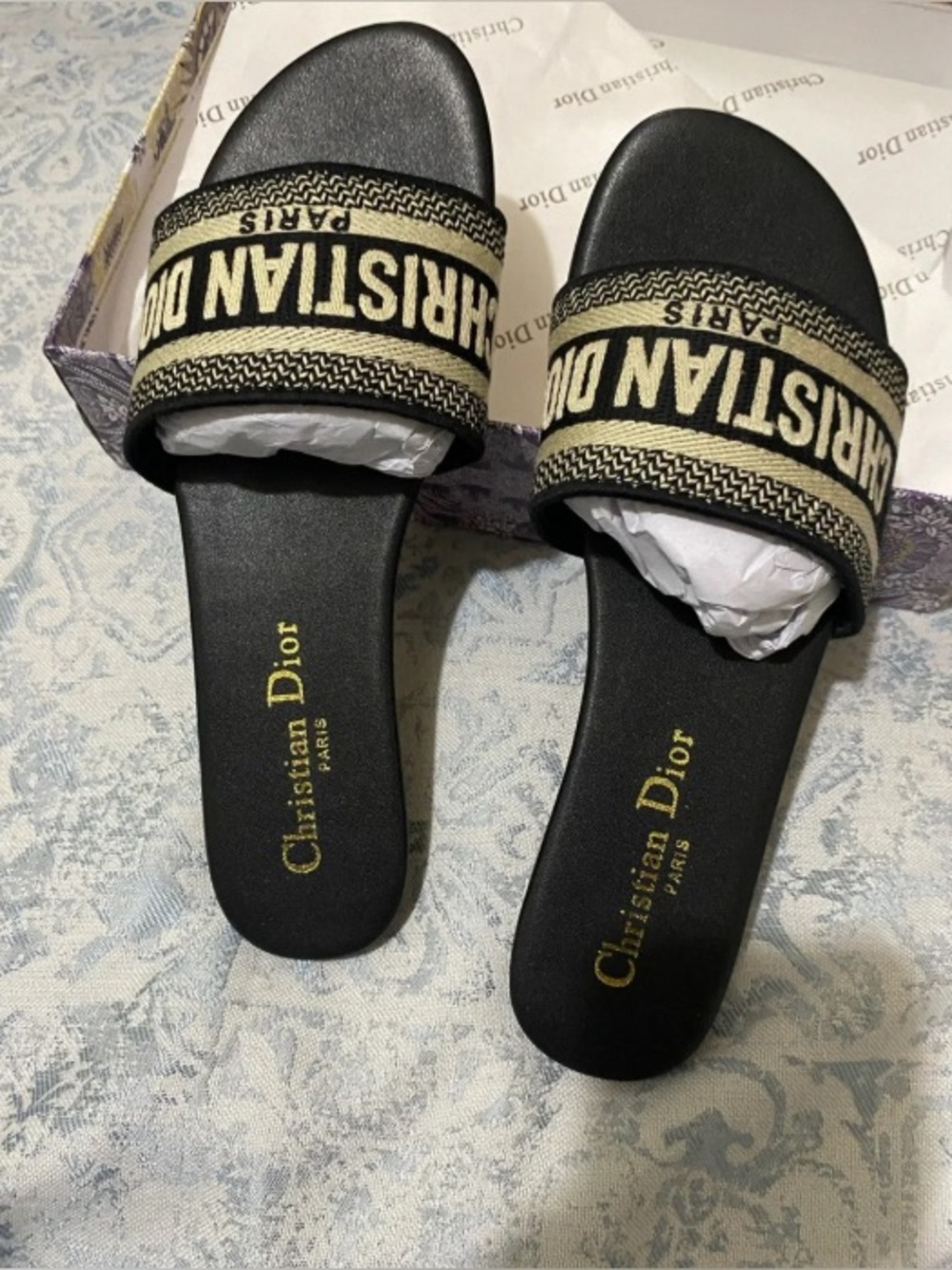 Dior Black & Beige Logo Jacquard Slide Mules